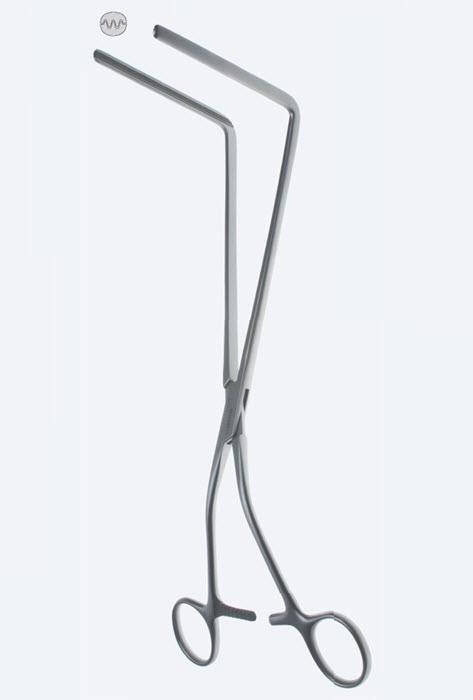 Зажими Resano атравм абдомінал для анастамозу, зубці De Bakey 2 х 3, з виг ручкою, вигн під кутом, довжина 300 мм. Бренд - Asanus Medizintechnik Gmb, Німеччина